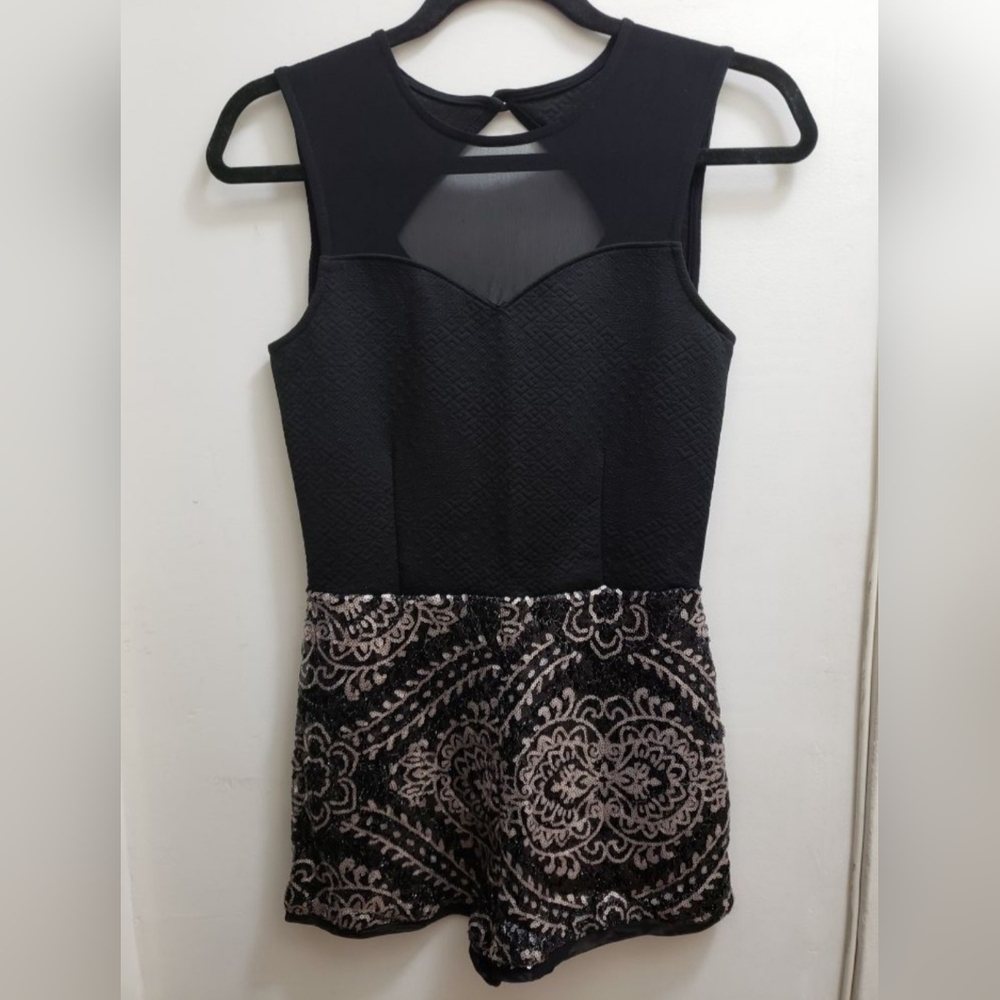 X Small Black Romper with Silver Sequins